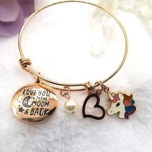 Rose gold toned Adustible bangle cuff charm bracelet.